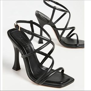 Schutz Lovi Nappa Black Leather Strappy Heel